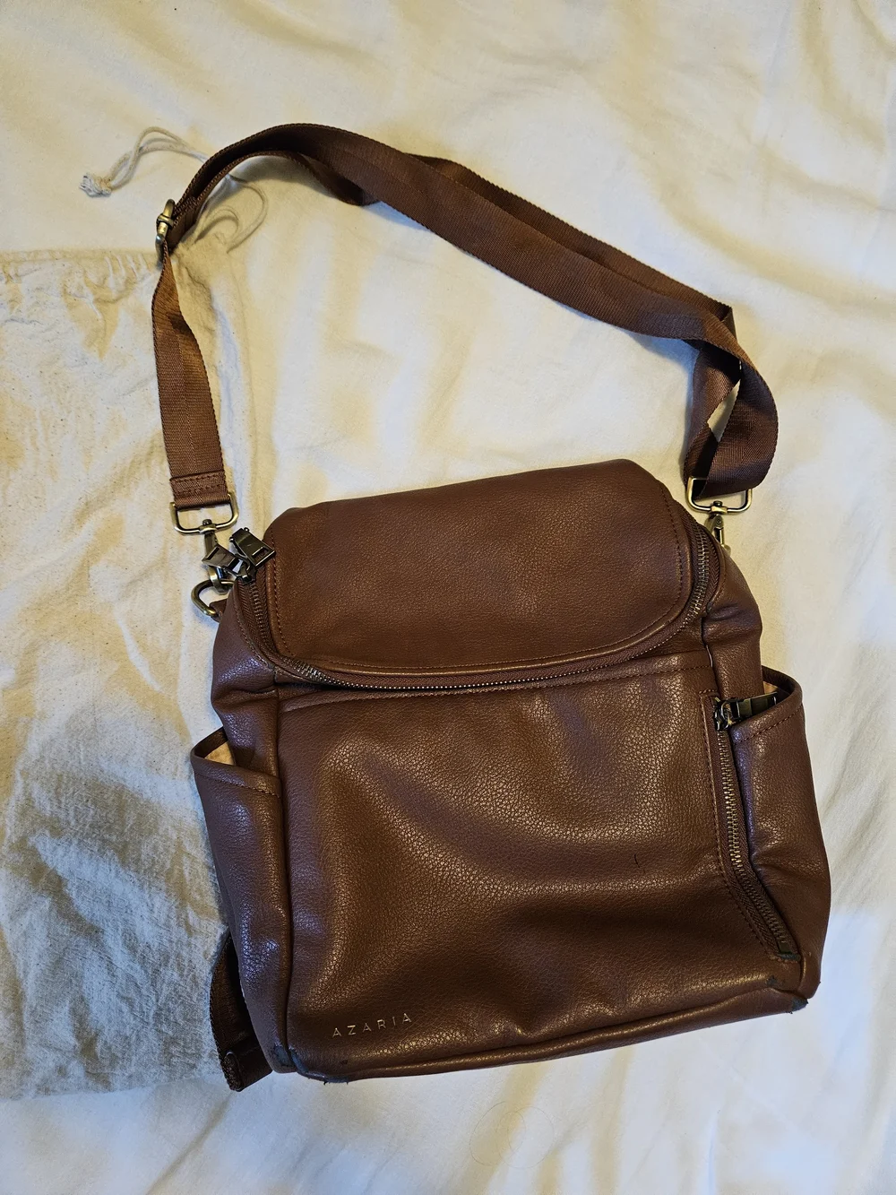Azaria Women's Brown Leather Baby Bag Backpack
